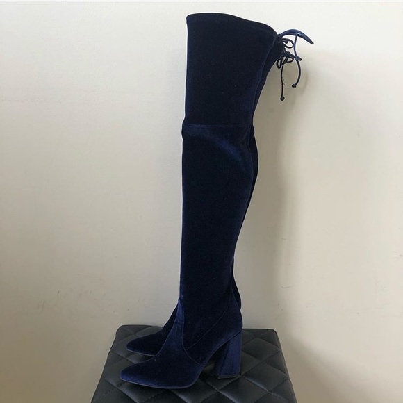 Stuart Weitzman dark blue velvet OTK boots - Picture 4 of 10